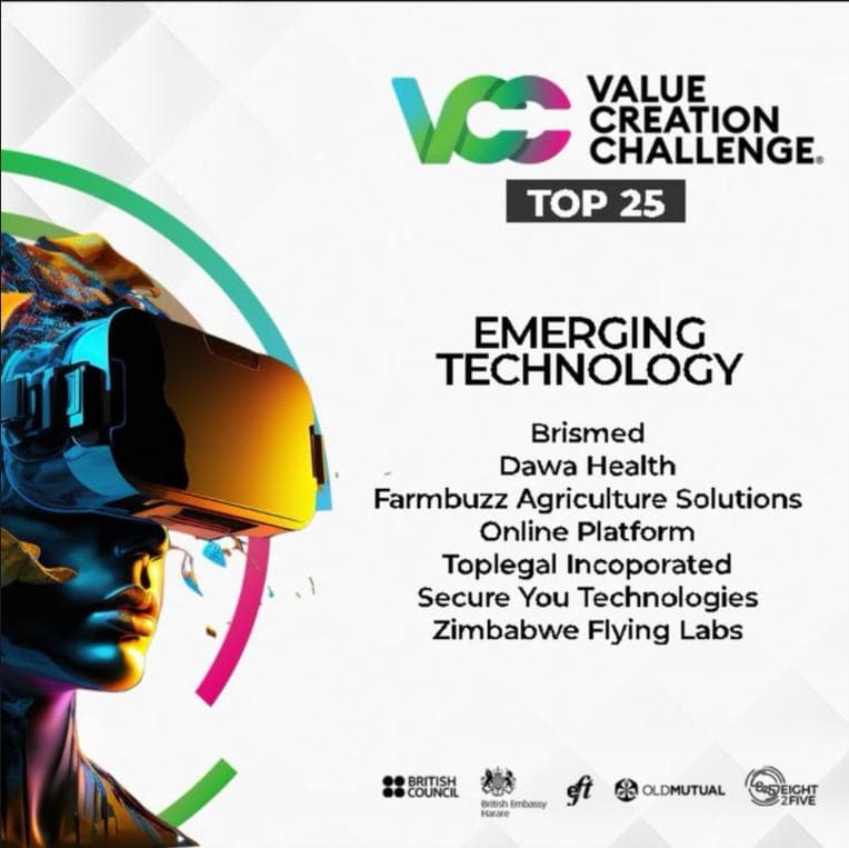 Value Creation Challenge (VCC3) Top 25 Emerging Technology, naming Brismed among the honorees, supported by the British Council, British Embassy Harare, EFT, Old Mutual, and Easteight2Five